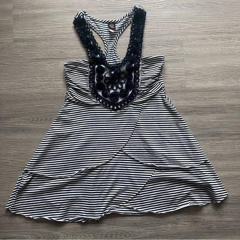 Navy & White Summer Striped Babydoll Tank Top Nautical Preppy Flowy